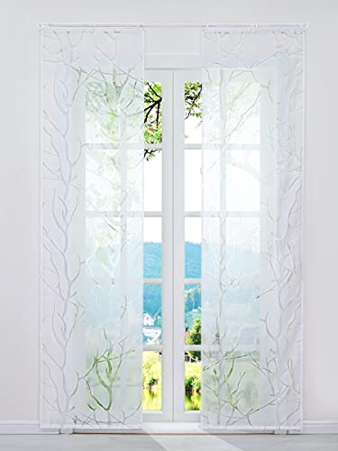 ESLIR Schiebegardinen Ausbrenner Flächenvorhänge Set 2er Voile Weiß3 57x225 | Schiebevorhang mit Klettband, Gardinen für Schienensystem, mit Klettschiene, Vorhang Transparent, Gardinenschals, 2 Stück