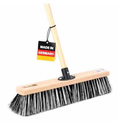 Profi Besen 60cm Harte OssiBlitz Borsten mit Stiel 140cm Lang Besenstiel | Mit QuickFix Stielhalter, Harte Borstenmischung, Für hartnäckige Verschmutzungen, Mit Holzstiel