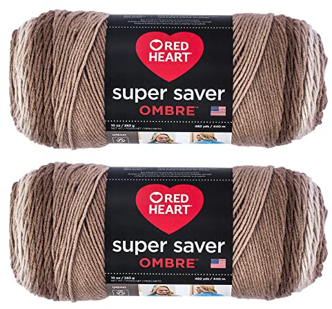 Red Heart Yarn, Acrylic, Cocoa Ombre, 2 Pack