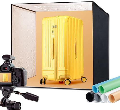 RALENO Studio Photo Box, 60 x 60 cm Tente de Prise de Vue pour la Photographie, Boîte Photo avec lumière réglable 65 W, 5500K, 97 CRI avec 6 Fonds en PVC