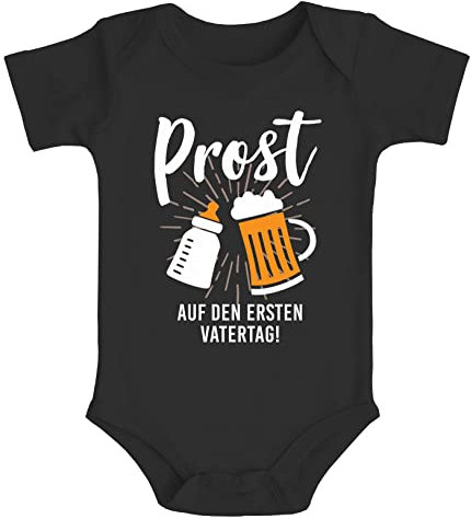 MoonWorks® Baby Body Prost zum ersten Vatertag Papa Spruch lustig Bierflasche Milchflasche Jungen & Mädchen schwarz 6-12 Monate