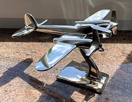 LB H&F Dekoobjekt Flugzeug Skulptur Aluminium Silber Deko-Figur Objekt 23x19cm (Flugzeug)