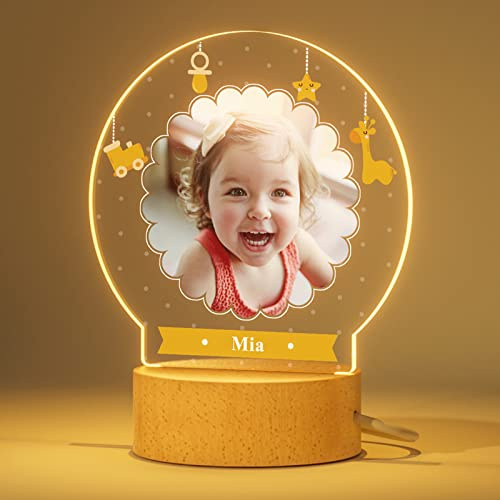 Bemaystar Personalisierte Geschenke Baby Nachtlicht mit Foto und Name - Personalisierte LED Lampe Kinder Geburtstagsgeschenk, Taufgeschenke, Fotogeschenke, Geschenk zur Geburt Junge Mädchen