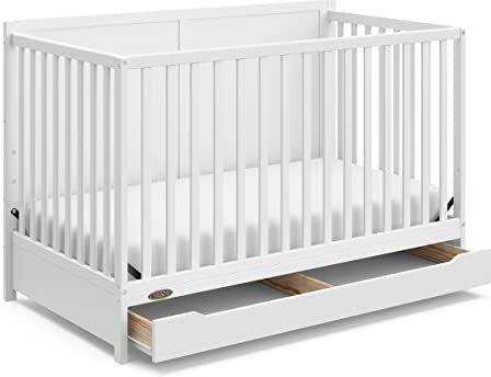 Graco Melrose 5-in-1 Convertible Crib with Drawer – GREENGUARD Gold Certified, Fits Standard Crib Mattress, Converts to Toddler Bed, Daybed and Full Bed, 4 Adjustable Mattress Heights (White)