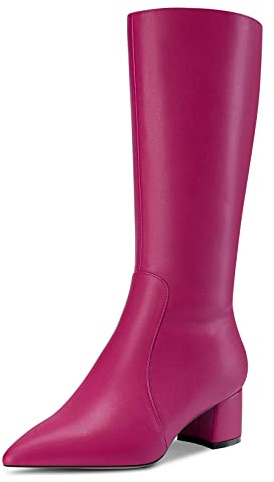 Castamere Femmes Bloc Chunky Mi Talon Heel Pointu Bout Mi Mollet Fermeture à Glissière Bottes Mariage Cute 5 CM Heels