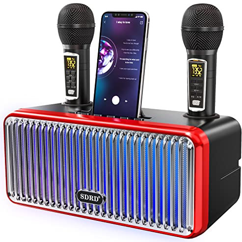 Karaoke Machine for Adults and Kids,Portable Bluetooth speaker with 2 UHF Wireless Microphones karaoke speaker pa system with Colorful Gradient LED Lights for Home Parties,Wedding,Church,Picnic-Black