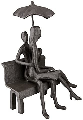 GILDE Deko Design Skulptur aus Eisen - Figur Liebespaar Pärchen auf Bank mit Sprüchanhänger - Hochzeitsgeschenk - Farbe: brau Höhe 19 cm