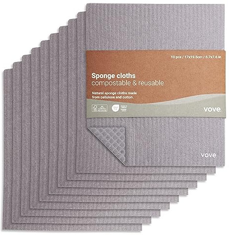 Vove Swedish Dishcloths 5 Pack | Reusable Paper Towels | Eco Cleaning Cloths | Designer Prints | Absorbent Natural Cellulose & Cotton | Sustainable Kitchen Sponge Cloth | Washable