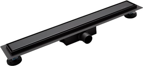 BALNEO Canalina per Doccia, Canaletta di Scarico 100 Nera, Bassa 52mm, Set Completo con Grande Filtro, Scarico per Doccia su Entrambi i Lati con Pannello o Piastrella, Duplex Next 2in1