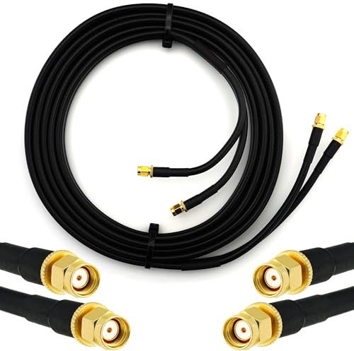 RANGEFUL 7m RP-SMA Macho Cable Coaxial doble extensor — RPSMA Cable de Extensión HF-240 gemelo (LMR 240 equivalente) — alargador para amplificador señal repetidor WIFI Router Antena adaptador Mini PC