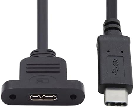 CY Cable tipo C USB 3.0 USB-C macho a Micro 3.0 tipo B hembra, cable de extensión de montaje de tornillo, 5 Gbps, 50 cm