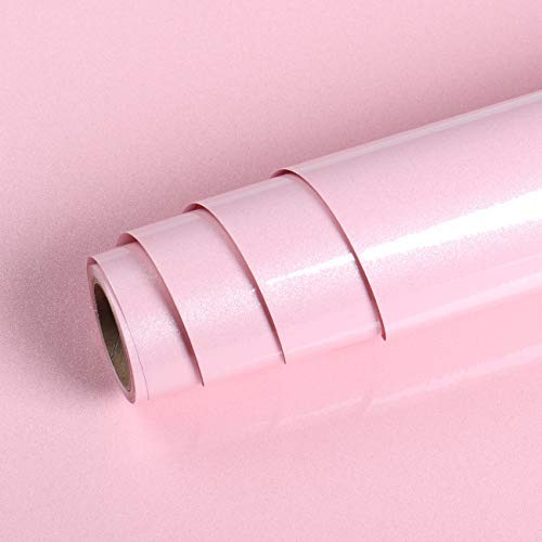 Livelynine Möbelfolie Selbstklebend Kinder Rosa 40CMx10M Abwaschbar Folie für Möbel Rosa Glanz Schrank Garderobe Klebefolie Küchenfronten Glänzend Tapete Selbstklebend Rosa Wohnzimmer Kinderzimmer