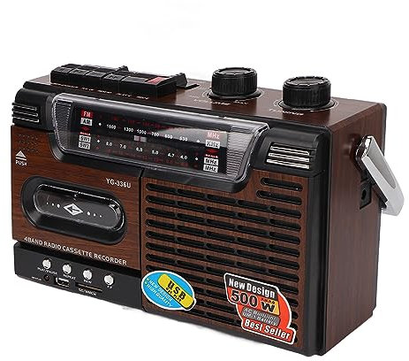 Ejoyous Retro Radio Cassette Player, AM/FM Radio Stereo Portable Cassette Player Boombox CasetteTape Player Recorder with Earphone Jack, Support Storage Card and USB (UK Plug), EJOYOUSR7GQWG4162-12