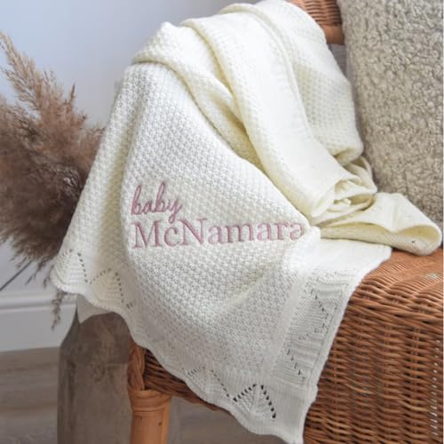 Reeg Personalisierte Strickdecke Baby,babydecke Mit Namen,babydecke Baumwolle,personalisierte Decke Geschenk,Baby Geschenke Personalisiert (Green,Embroidered Name)
