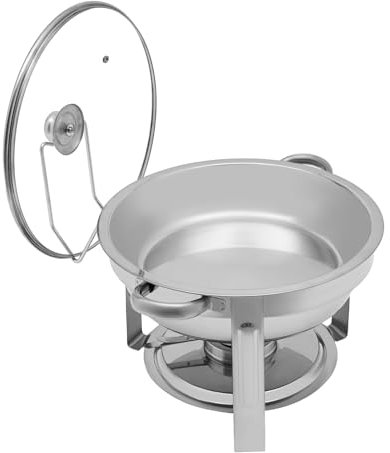 Speisewärmer Chafing Dish Rund mit Glasdeckel mit einem Brennpastenbehälter und Lebensmittelpfanne Warmhaltebehälter Behälter Silber 5 Liter für Catering Buffet und Party