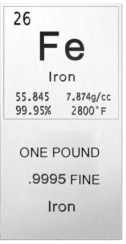 iFutniew Metallstange 0,5kg graviert 999 Reine Bullion Bar Papierbeschwerer Metallbarren Briefbeschwerer mit Chemie-Elementen (Eisen)
