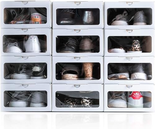 Shoekyp 12 Cajas para Zapatos Organizador Transparente Apilable Blanca Ecológico - Solución Ideal para Entrada y Armario