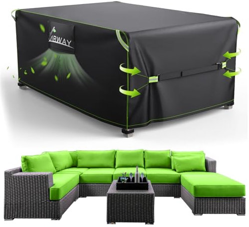 UIRWAY Funda para Muebles de Jardín Impermeable con ventilación, 280x205x106cm, Cubierta para muebles de patio al aire libre, cubierta para mesa de jardín resistente de 420D con tiras reflectantes