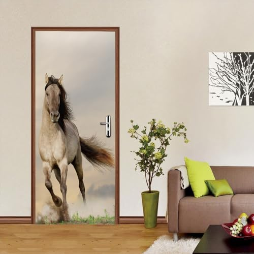 3D Türaufkleber Pferd Türposter 3D Türsticker Selbstklebend Tapete Wasserdichtes Abnehmbare Wohnzimmer Wandtattoos Vinyl Wandbild Wohnkultur B85 x H205cm