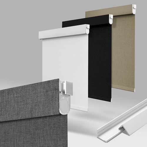 MoDanCeQ No Drill No Tools Blackout Roller Shades for Windows, Cordless Blinds with Linen Fabric-Matched, Custom Roller Blinds for Home Office Door, Dark Grey, Custom Size