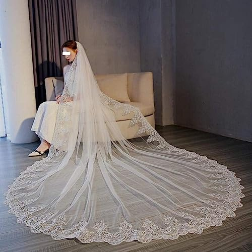Velo de Novia for Boda, Velo de Novia, 3/4/5 Metros, Velo de Novia de Encaje Largo de una Capa, velos de Novia, velos de Novia Estilo Catedral, Blanco Marfil(Ivory,4 * 3 Meters)