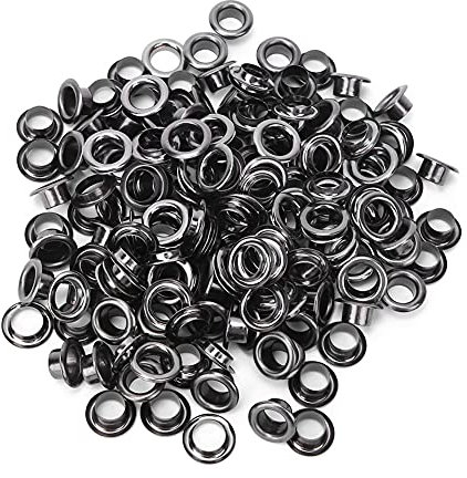 HAOHIZE Bronzene Metallösen, 100 Stück, 6 mm, Messing, doppelseitige Öse, Hohlniete für Schuhe, Gürtel, Tasche, Anhänger, Kleidung, Sammelalbum (Silber Schwarz)
