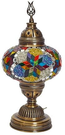 anatolian glow Handmade Turkish Table Lamp with Bronze Base - Tiffany Style Mosaic Real Glass Lamps