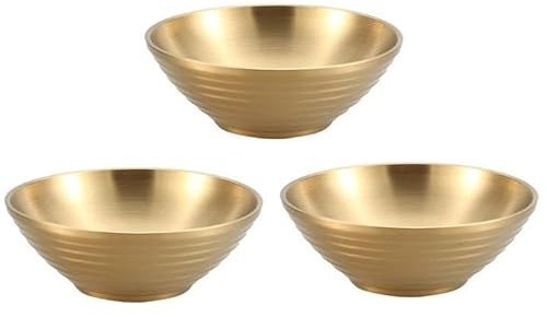 Mengbaobao Large Ramen Bowls Set of 3 SUS304 Stainless Steel Salad Mixing Bowls Dinner Serving Bowls - Gold