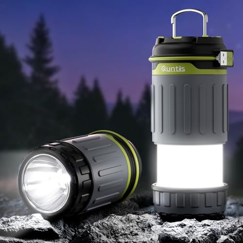 Quntis Campinglykta uppladdningsbar, 600 lumen teleskopande campinglampa, justerbara 3 lägen med 3 200 mAh batterikapacitet tältlampor, magnetisk bas och vikbar krok för utomhusbruk, vandring