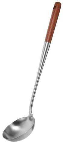 SLWHYZL Soup Ladle, Ladle, 16.14 Inches Stainless Steel Ladle, Wooden Ladle Spoon for Cooking Serving, 4.5 Ounce