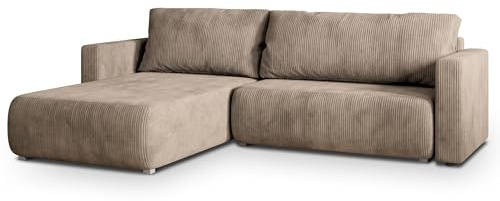 Masseno Ecksofa Turin P mit Schlaffunktion L-Form, Modern Sofa mit Bettkasten, Wohnzimmersofa, Couch, Soffa, Bettsofa, Couchgarnitur - Beige, POSO 02