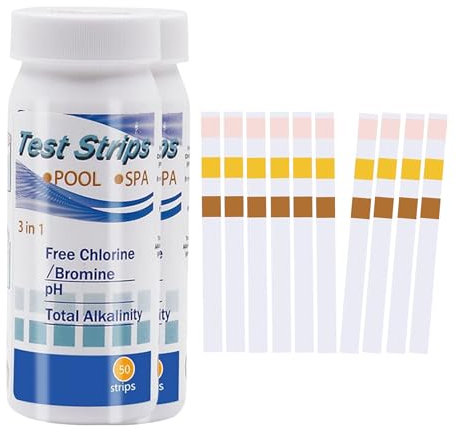 100 Stück PH Teststreifen,3-in-1 Pooltester Chlor und PH Wert Messgerät,Pool Tester Messen Wasserhärte,Streifen Wassertester Aquarium,Messstreifen Poolwasser für Spa,Cyanursäure Pool Messen,Wassertest
