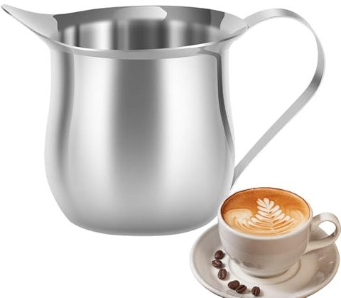 Brocca per caffè in acciaio inox, da 90 ml, con manico per schiumare il latte, brocca per latte e latte