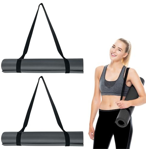 LUFFLOK 2 Pièces Sangle Tapis Yoga, Noir Sangle Réglable, Yoga Mat Strap pour Transporter, Ranger et Organiser Les Tapis de Yoga de Toutes Tailles (2 Pièces)