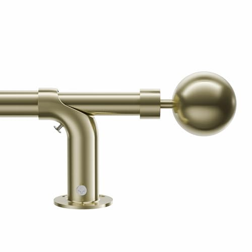 Vuynuxs Adjustable Blackout Curtain Pole - Curved Design 76-280cm (30-110), 22/25mm Heavy Duty Metal with 60mm Ball Finials for Eyelet Curtains ，Antique Brass