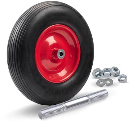2mgoods langlebiges Schubkarrenrad aus hochwertigem PU Vollgummi mit robuster Achse, Schubkarrenreifen 4.80/4.00-8, leichte Montage, bis 200 kg, universelle Größe, pannensicher (D0-AYTW-PPJV)