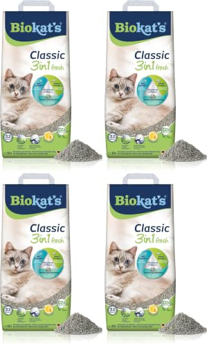 Biokat's Classic Fresh 3in1 mit Frühlings-Duft - Klumpende Katzenstreu mit 3 unterschiedlichen Korngrößen - 1 Sack (1 x 10 L) (Packung mit 4)