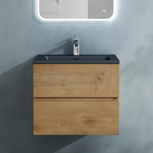 doporro Badmöbel-Set Waschbecken-Unterschrank Badezimmer Waschtisch mit Unterschrank BTH: 60x48x50 cm in Kerneiche inkl. Mineralguss-Waschbecken Aqualis