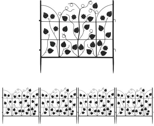 NJIEzhao Decorative Garden Fence Metal Fence Panels Outdoor Wrought Iron Landscape Fencing Wire Gate Border Edge Folding Set of 5