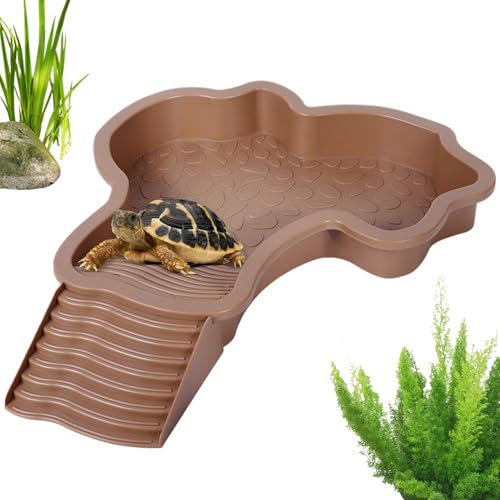 Reptile Water Dish, Reptile Bathing Pool,tortoise Bath Water Dish,Large Simulation Tortoise Waters Dishs,Reptile Bowl, Decorative Reptiles Bathing Pool With Ladder For Gecko, Turtle, Bearded Dragon