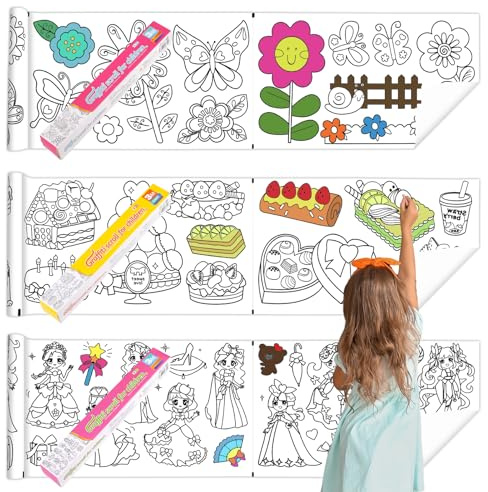 saerryor 3Pcs Colouring Paper Roll for Kids,Children's Drawing Paper DIY Colouring Sheets for Kids Party