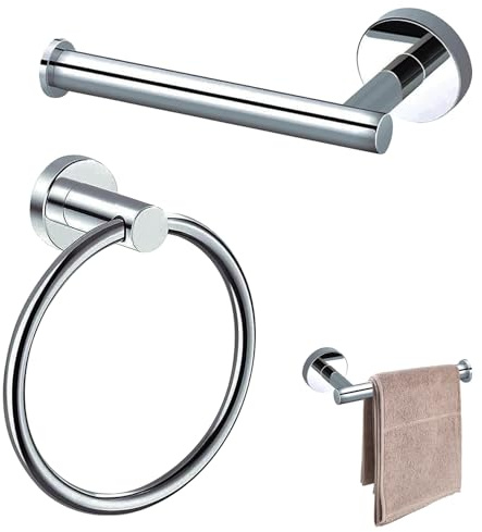 Stainless Steel Toilet Roll & Towel Holder Set – Wall-Mounted Bathroom Organizer – Rustproof, Space-Saving Design for Modern Bathrooms, 2-Piece Set