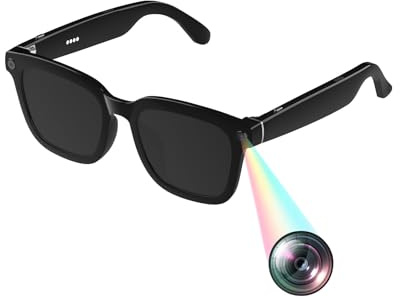 AI Smart Brille mit Fahrrad Kamera und Mikrofon Sportkamera Motorrad Intelligent Brillen Sonnenbrille mit Kleine Videobrille Live Übertragung für Herren Damen Smart Camera Glasses Mini Videokamera