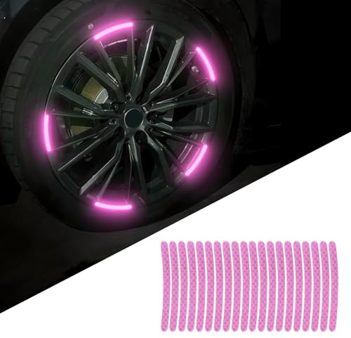 Auto Rad Aufkleber 20 Stück, Farbenfrohe Reflektierende Feingestreifte Nachtlicht Aufkleber für Auto/Motorrad/Fahrrad(Rosa)