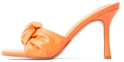 Arancia,38 EU,Sandali con Tacco Quadrato Aperto da Donna, Pantofole con Tacco a Spillo Senza Schienale, Moda Casual, Punta Aperta, Slip-on, Mule, Sandali con Fiocco.