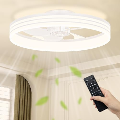 NIORSUN 50cm Ceiling Fans with Lights and APP Remote, 6 Speeds and 3000K-6500K Dimmable Quiet Ceiling Fan Light, Smart Modern LED Fan Lights Ceiling for Bedroom Dining Room Living Room (White)
