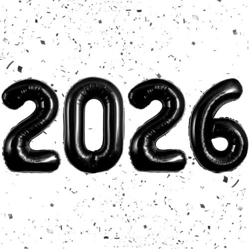 2026 Balloons - 40 Inch Black Number Balloon - Happy New Years Balloons for New Years Eve Decorations - Nye Party Supplies Graduation Decorations