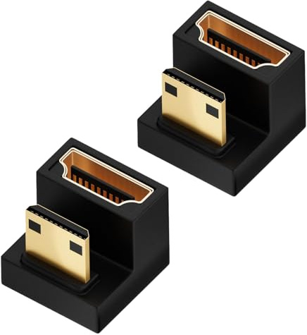 xruc 2 Pièces Adaptateur Mini HDM vers HDM, U Shape Mini HDM Mâle vers HDM Femelle 8K@60Hz 4K@120Hz 1080P@240Hz 48Gbps 180° Down Angle Extenseur pour Caméra PC Portable Projecteur Moniteur HDTV
