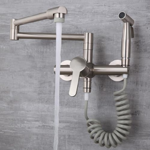 QTANZIQI da Cucina Pieghevole, Doppie Maniglie, Braccio Rubinetto Girevole Montaggio Parete Miscelatore Caldo E Freddo Pentole A Fondo Profondo, Piani Cottura, Rubinetti per Filtri del caffè