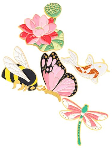 BESTonZON Lot de 5 Broches Métal Motifs Insecte Fleur Poisson Lotus et Abeille Pinces à Robe et Cardigan Accessoires Mode pour Femme Châle et Pull Présent Polyvalent Élégance